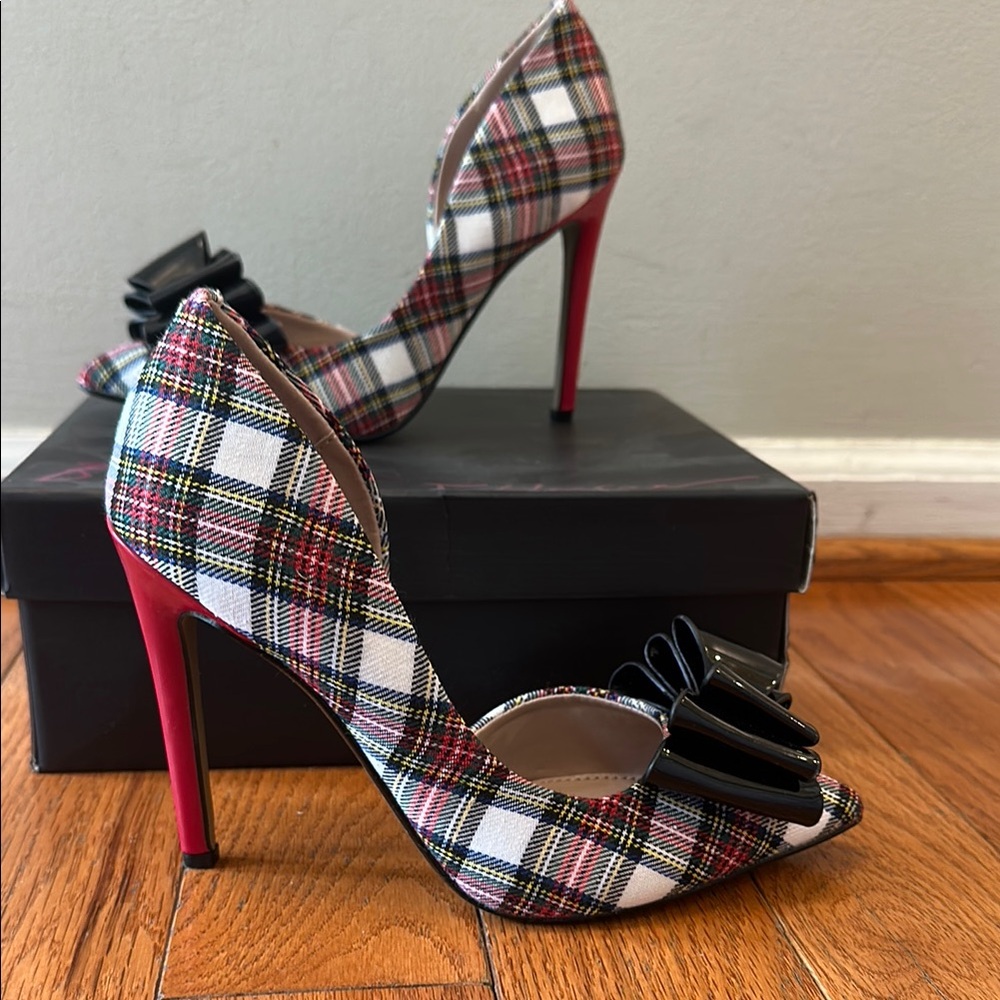 Betsey Johnson Plaid Heels with Bow